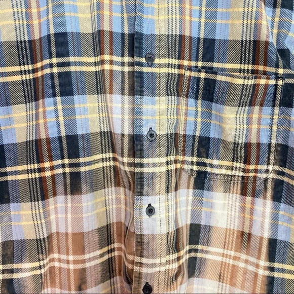 Upcycled Corduroy Shirt Mens Size Small Ombré Custom Bleached Plaid Button Down - Picture 5 of 11